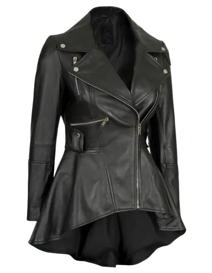 Women's Black Peplum Asymmetrical Leather Jacket Women's Black Peplum Asymmetrical Leather Jacket