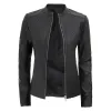 Women's Black Textured Slim Fit Leather Jacket Women's Black Textured Slim Fit Leather Jacket