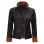 Womens Brown Detailing Fitted Black Leather Jacket