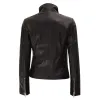 Womens Brown Detailing Fitted Black Leather Jacket