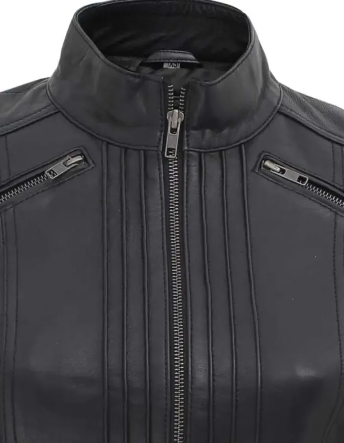 Bergamo Womens Black Cafe Racer Leather Jacket
