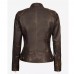 Womens Cafe Racer Slim-Fit Dark Brown Leather Jacket