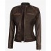 Womens Cafe Racer Slim-Fit Dark Brown Leather Jacket