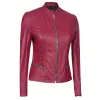 Cafe Racer Women's Slim Fit Pink Leather Jacket