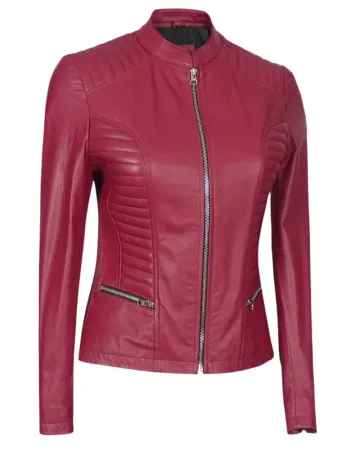 Cafe Racer Women's Slim Fit Pink Leather Jacket Cafe Racer Women's Slim Fit Pink Leather Jacket