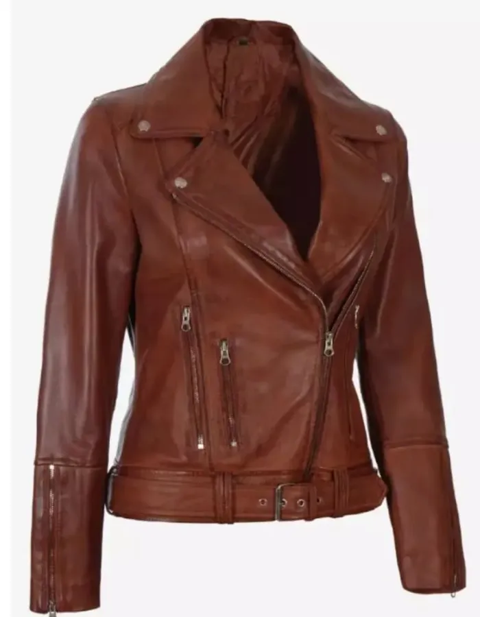 Womens Asymmetrical Cognac Brown Leather Motorcycle Jacket Womens Asymmetrical Cognac Brown Leather Motorcycle Jacket