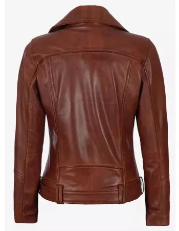 Womens Asymmetrical Cognac Brown Leather Motorcycle Jacket