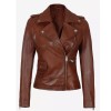 Amber Women's Cognac Brown Asymmetrical Leather Jacket