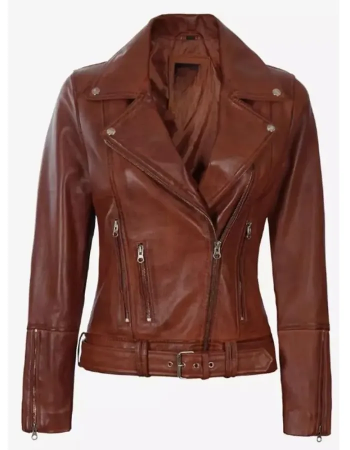 Womens Asymmetrical Cognac Brown Leather Motorcycle Jacket Womens Asymmetrical Cognac Brown Leather Motorcycle Jacket