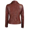 Cognac Brown Womens Asymmetrical Leather Biker Jacket