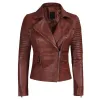 Cognac Brown Womens Asymmetrical Leather Biker Jacket