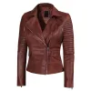 Cognac Brown Womens Asymmetrical Leather Biker Jacket