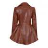Womens Cognac Brown Peplum Leather Jacket