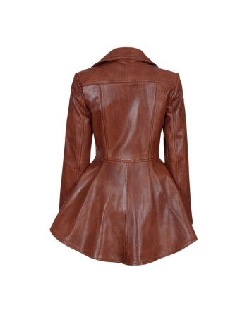 Womens Cognac Brown Peplum Leather Jacket Womens Cognac Brown Peplum Leather Jacket