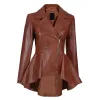 Womens Cognac Brown Peplum Leather Jacket