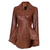 Womens Cognac Brown Peplum Leather Jacket