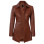 Women's Tall Shirt Collar Cognac Waxed Leather Coat