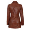 Women's Tall Shirt Collar Cognac Waxed Leather Coat