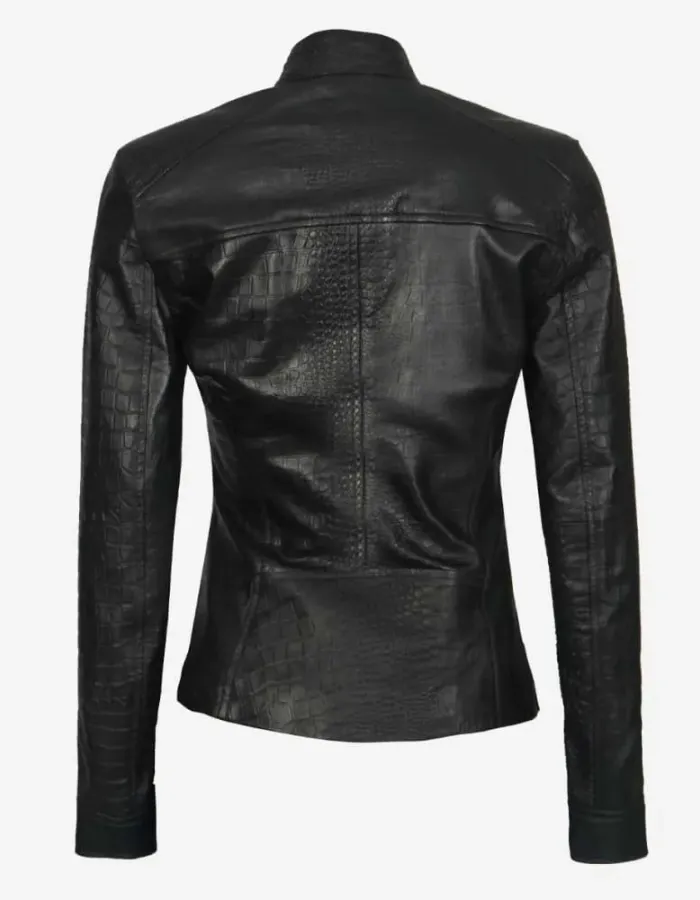 Women's Black Crocodile Textured Leather Jacket