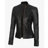 Women's Black Crocodile Textured Leather Jacket
