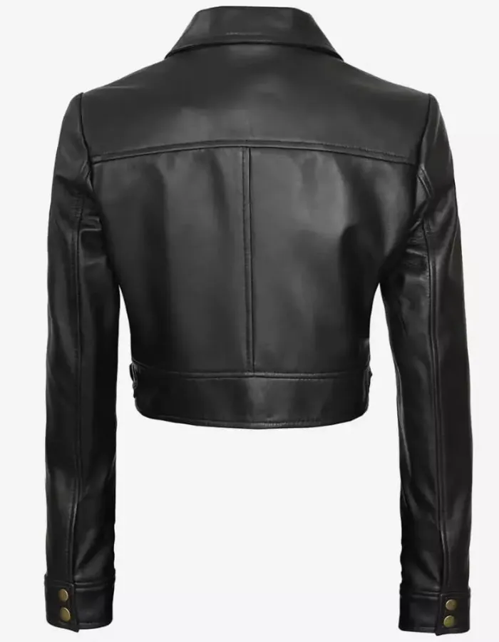 Womens Cropped Black Trucker Leather Jacket