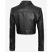 Womens Cropped Black Trucker Leather Jacket