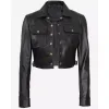 Womens Cropped Black Trucker Leather Jacket