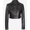 Womens Cropped Black Trucker Leather Jacket