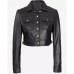 Womens Cropped Black Trucker Leather Jacket
