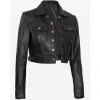 Womens Cropped Black Trucker Leather Jacket