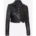 Womens Cropped Black Trucker Leather Jacket