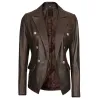 Women's Kim Double Breasted Rub-Off Brown Leather Blazer