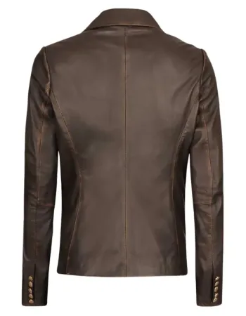Women's Kim Double Breasted Rub-Off Brown Leather Blazer