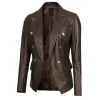 Women's Kim Double Breasted Rub-Off Brown Leather Blazer
