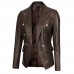 Women's Kim Double Breasted Rub-Off Brown Leather Blazer
