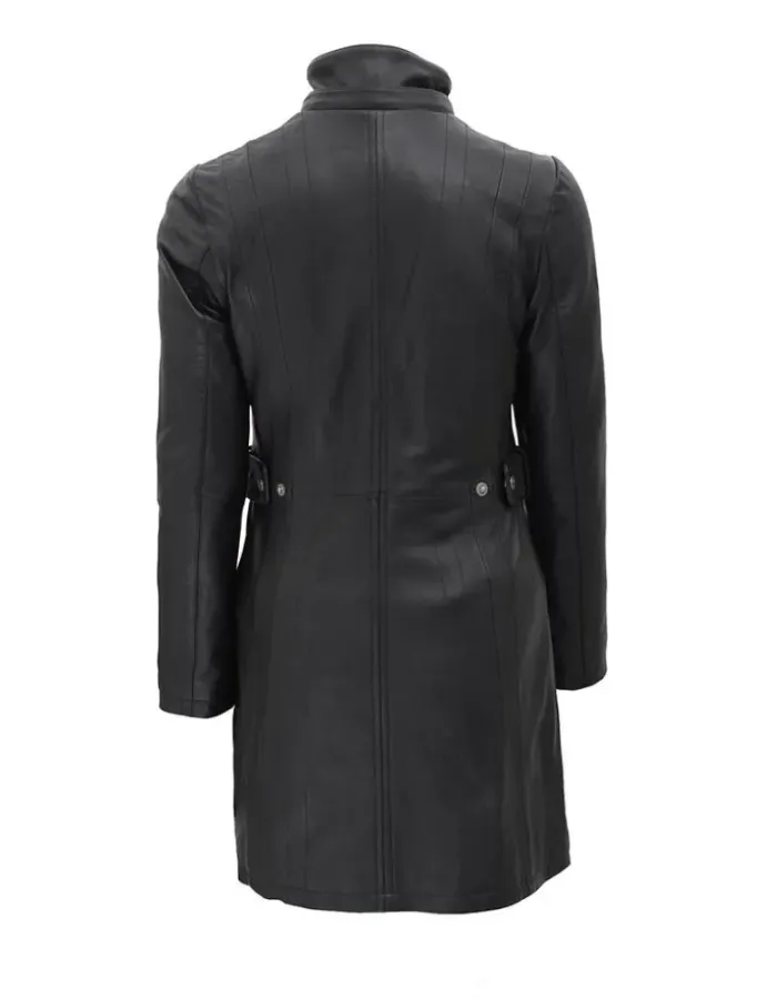 Women's Black Fur Hooded Trench Leather Coat