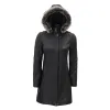 Women's Black Fur Hooded Trench Leather Coat