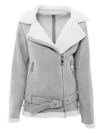 Women’s Grey Suede Leather Shearling Jacket