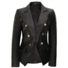 Women's Kim Double Breasted Black Leather Blazer