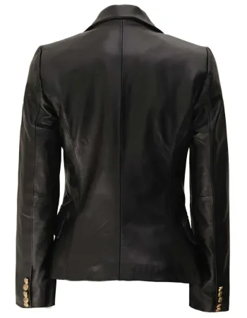 Women's Kim Double Breasted Black Leather Blazer