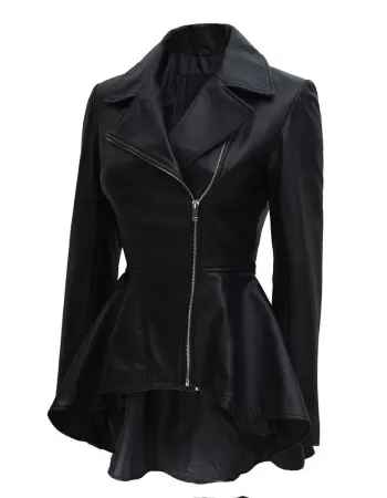 Womens Black Peplum Leather Jacket