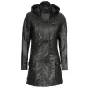 Women's Luxurious Black Hooded Leather Trench Coat Women's Luxurious Black Hooded Leather Trench Coat