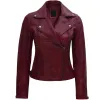 Kimberley Womens Maroon Asymmetrical Leather Biker Jacket Kimberley Womens Maroon Asymmetrical Leather Biker Jacket