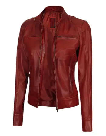 Womens Rider Maroon Leather Jacket