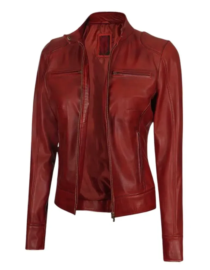 Womens Rider Maroon Leather Jacket Womens Rider Maroon Leather Jacket