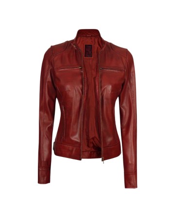 Womens Rider Maroon Leather Jacket