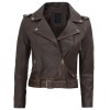 Women's Nellie Cropped Dark Brown Rub-Off Leather Jacket
