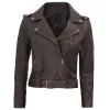Women's Nellie Cropped Dark Brown Rub-Off Leather Jacket