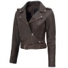 Women's Nellie Cropped Dark Brown Rub-Off Leather Jacket