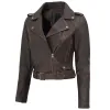 Women's Nellie Cropped Dark Brown Rub-Off Leather Jacket